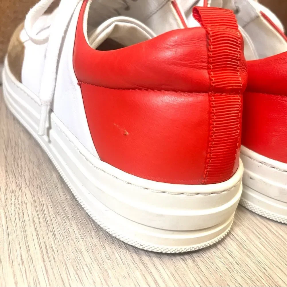 Boden White Tan Red Leather Suede Women Casual Trainers Size 8 EU 38